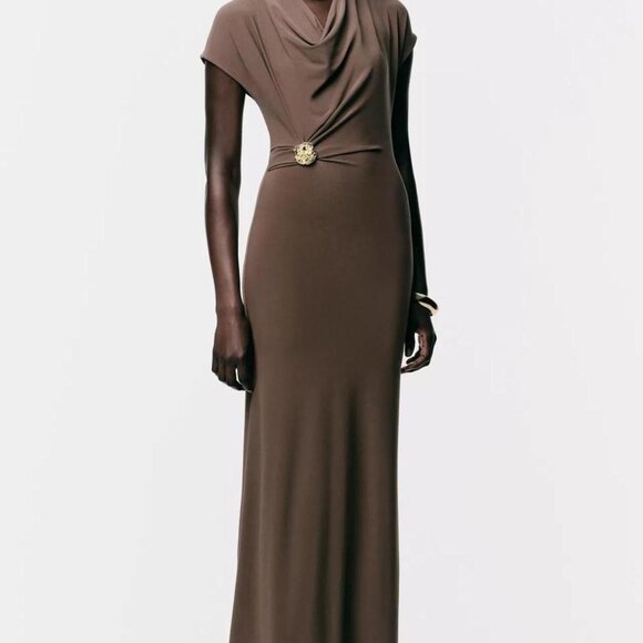 Zara Dresses & Skirts - Zara Chocolate Brown Draped Maxi Dress in XL